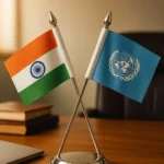 Country table flags displayed on a desk with Cross stand