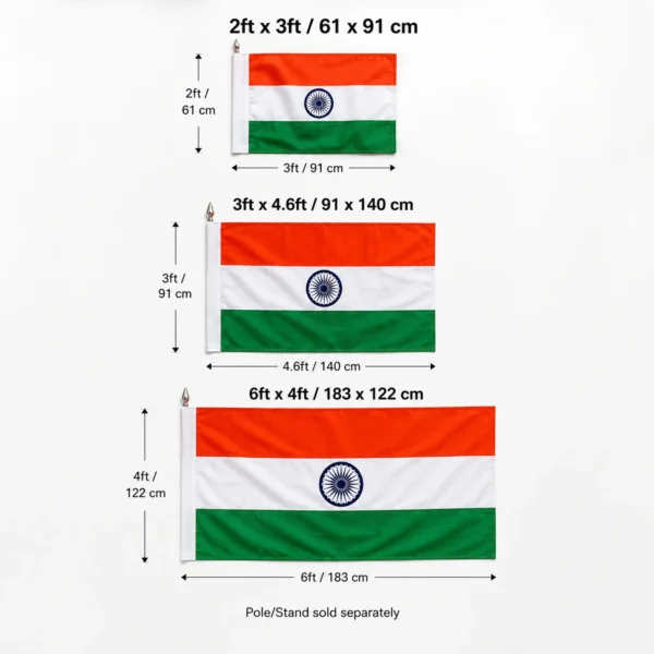 three indian flag which denotes dimentions of each flag