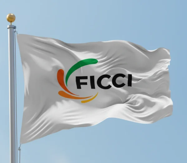 Outdoor durable corporate flag on pole with the Logo of FICCI