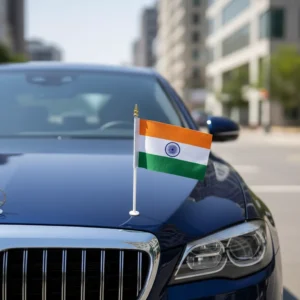 Car flags attached securely to a plastic mount