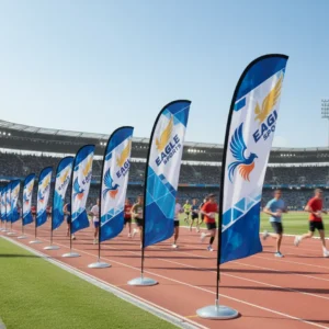 Printed sports flag showcasing team colors and logo