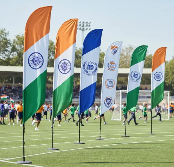 Vibrant sports flag waving at a stadium event