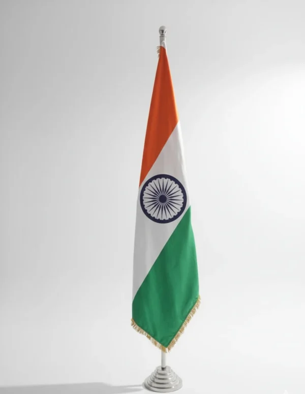 National flags displayed upright in an indoor area