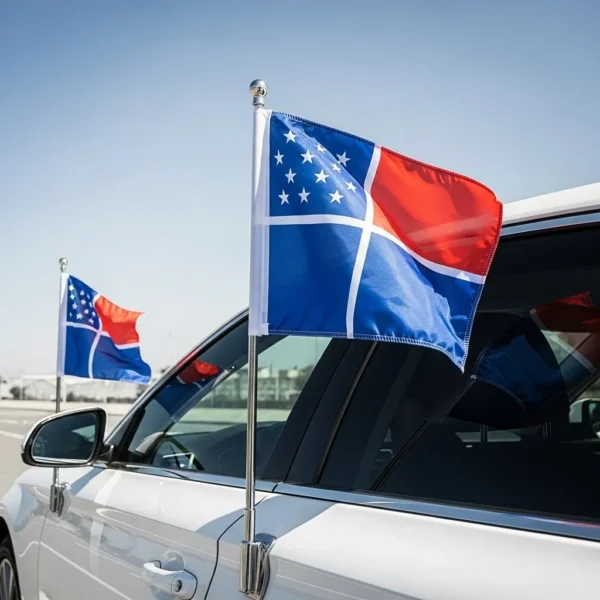 Car flags displayed during a promotional event