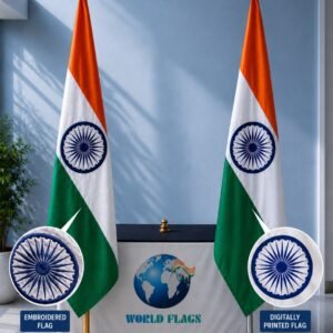 two indian flags in which one screen printing ashoka chakra and second one is in embroidery ashoka chakra