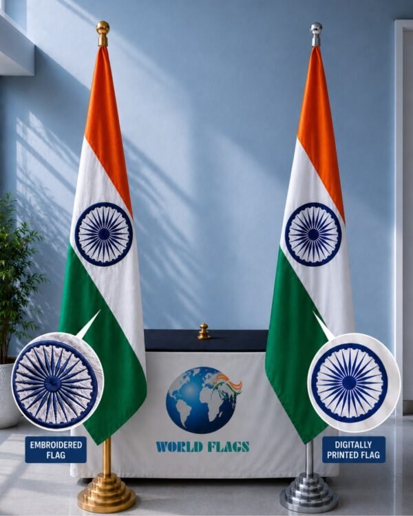 🌍 A world of flags, all under one roof.From national flags to international event displays, eve (3) two indian flags in which one screen printing ashoka chakra and second one is in embroidery ashoka chakra