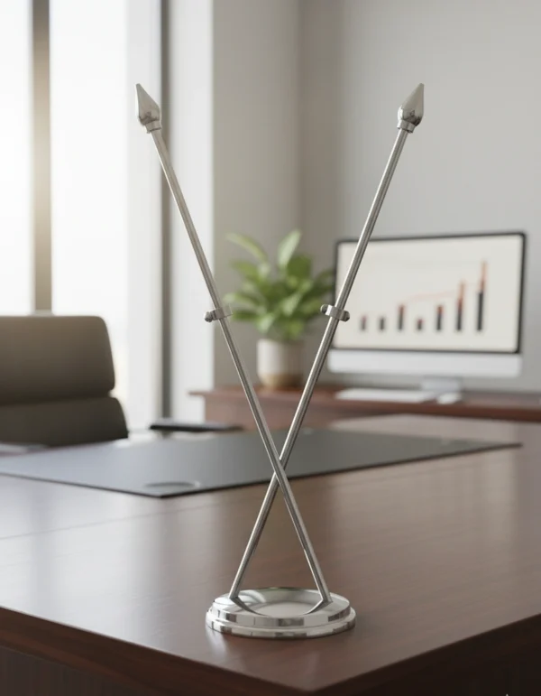 Silver cross table stand for holding miniature flags