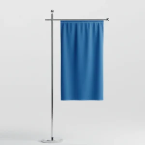 Blue color flag for advertising, supported by L-shaped Pole