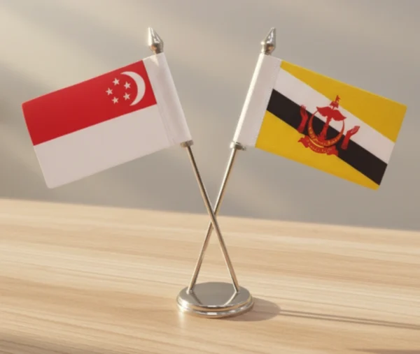 Cross table Stand with two country Flags