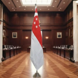 Singapore indoor flag displayed in a meeting hall