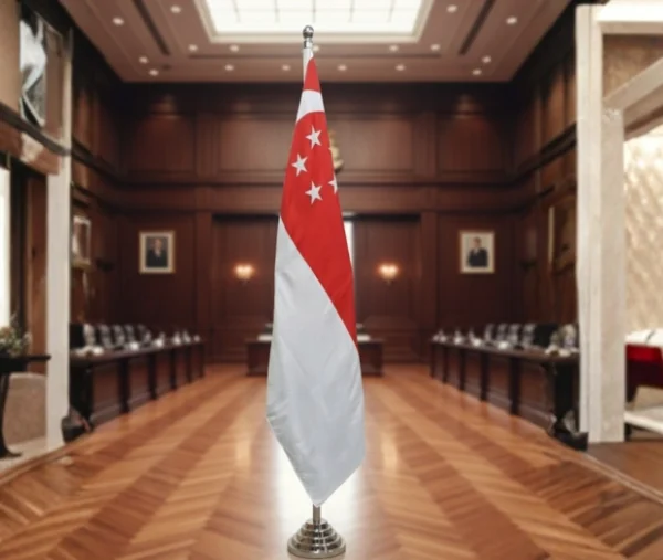 Singapore indoor flag displayed in a meeting hall