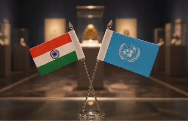 Indian and UN Flag, with Cross Stand