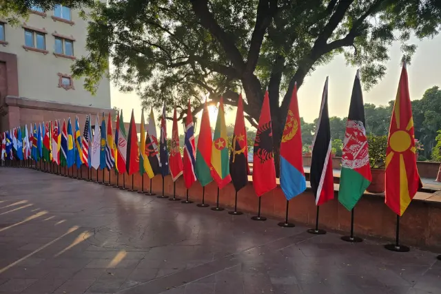 Outdoor flags & poles installed at a luxury hotel property (Ashoka Hotel)