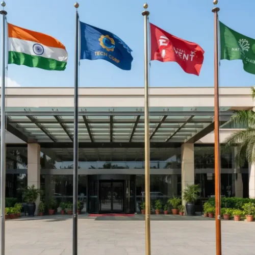 4 Big Outdoor Flags arranged side by side on Big Poles