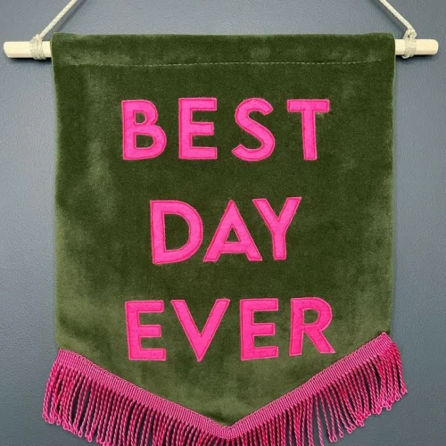 Best Day Ever Wedding Green Velvet Hanging Flag Banners _ Alternative Wedding _ Wedding Signage _ Velvet Banner Flag _ Fabric Signage