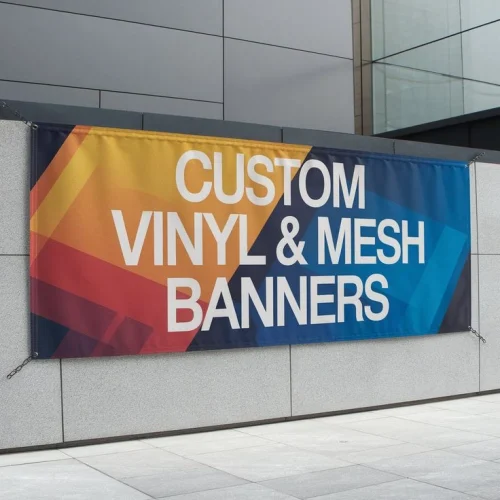 Large PVC vinyl banners displayed at an event