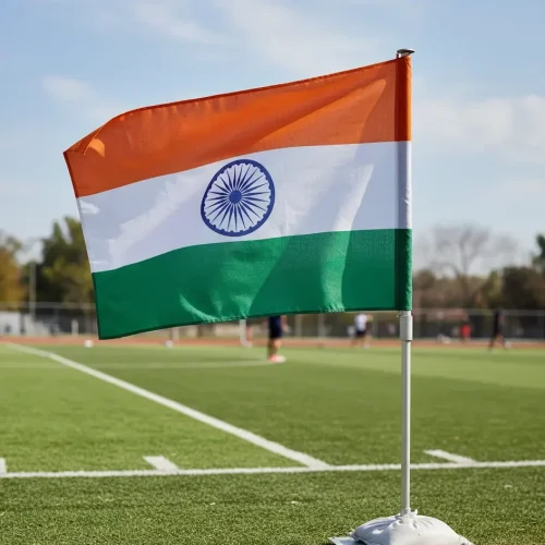 Single indian flag display stand at a sports venue