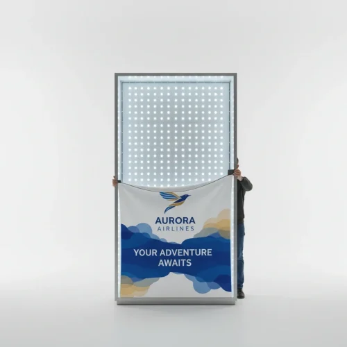Fabric lightbox with illuminated SEG graphic in retail store